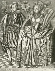 Porträt von James I (1566-1625) und Anne von Dänemark (1574-1619), Titelblatt aus dem Book of Kings, graviert von Renold Elstrack (1571-c.1630) 1618